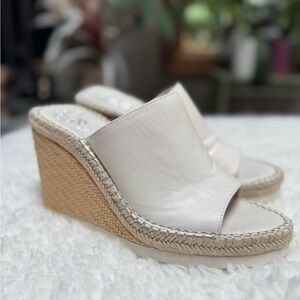 Vince Camuto Cream and Tan Wedge Sandals